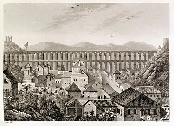 View of part of the town and the Great Aqueduct of Rio de Janeiro