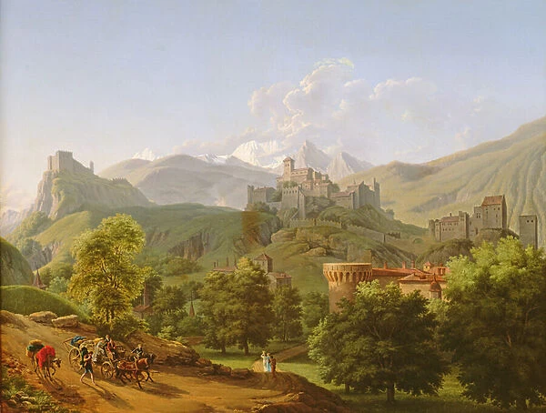 View of the town of Sion in Valais, 1810 (oil on canvas)