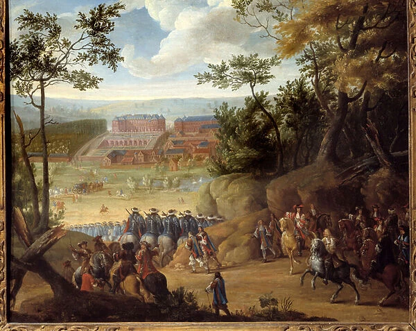 View of Versailles in 1664 with the King of France Louis XIV (1638-1715