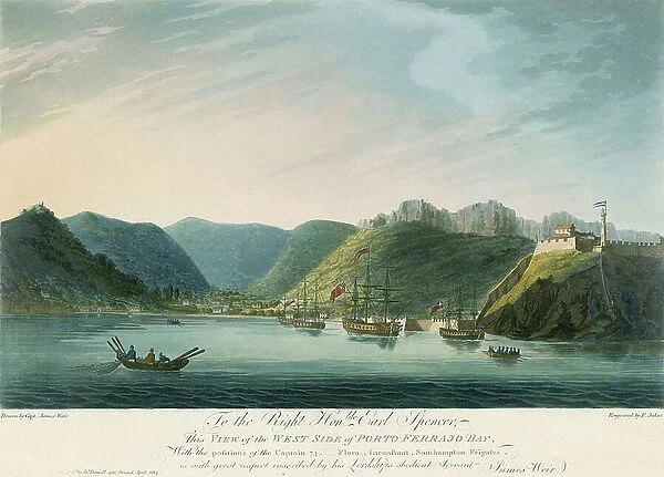 View of the western part of Porto Ferrajo Bay (Portoferraio, Elba Island, Italy). Lithography (34.1x52.5 cm) by James Weir, 1814