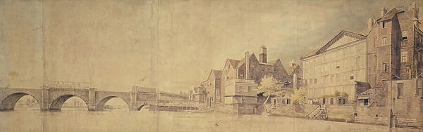 View of Westminster Bridge and Montagu House, c. 1750 (w  /  c on paper)