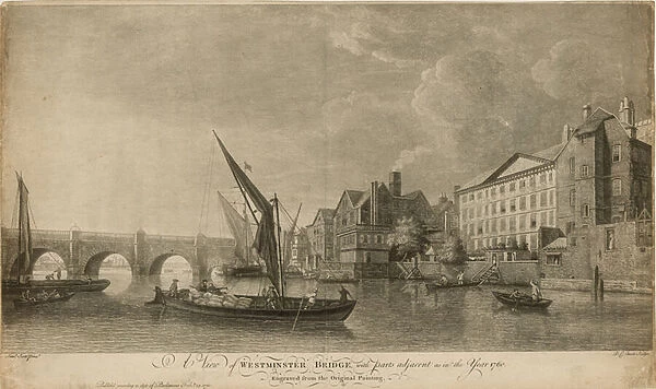 A view of Westminster Bridge with parts adjacent as in the year 1760 (engraving)