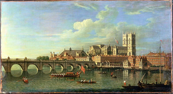 A View Of Westminster With The Royal Barge And Other Shipping (oil on canvas)