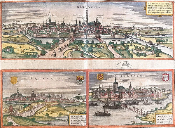 Views of Groningen (Groeninga), Brouwershaven (Broversavia) and Gorinchem (Goricum)
