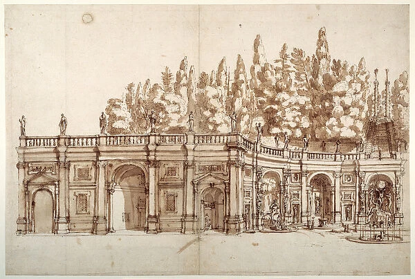 Villa Aldobrandini at Frascati (pen & brown ink on paper)