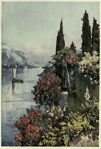 Villa Giulia, Lago di Como, Illustration from The Italian lakes by Richard Bagot, 1912 (colour litho)