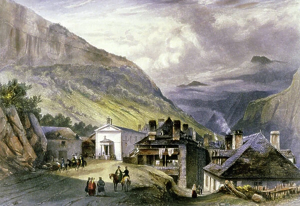 The village of Eaux chaudes, c.1850 (litho)