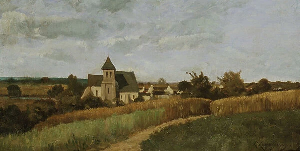 A Village at Harvest Time (oil on canvas)