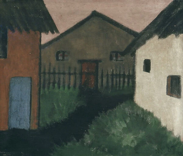 Village Houses, 1928 (glue paint on burlap fabric)