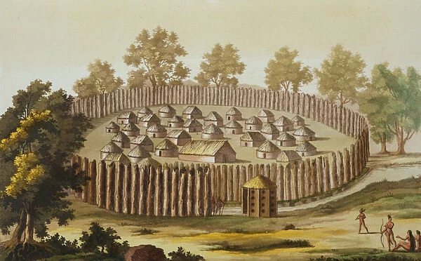Village of an Indigenous Tribe in Florida, engraved by Gerolamo Fumagalli (engraving)