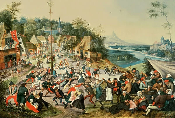A Village Kermesse and Peasants dancing round a Maypole