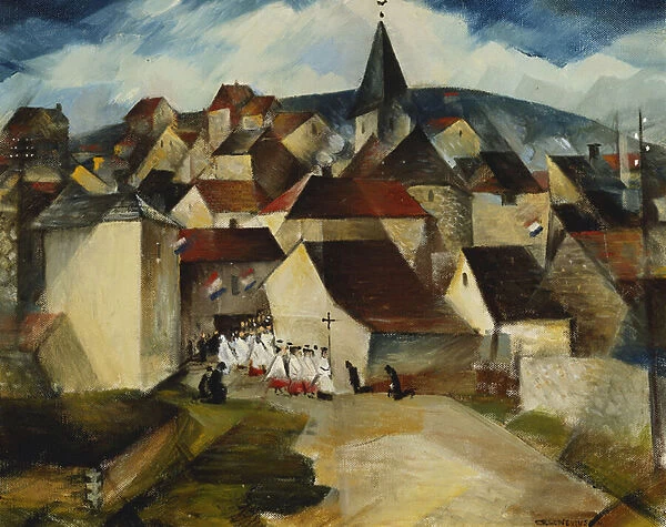 A Village Procession, France, c. 1923 (oil on canvas)