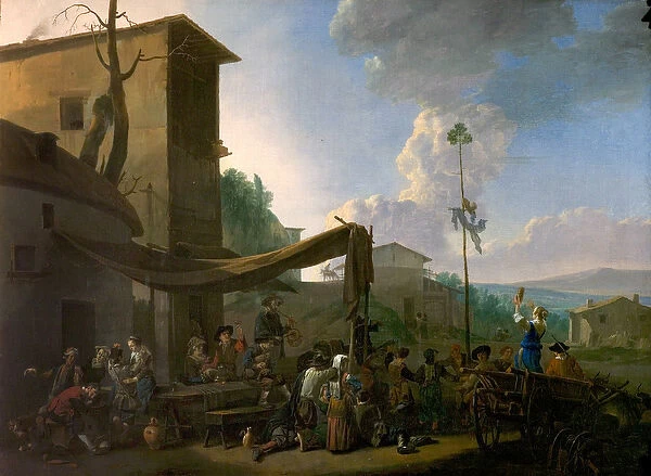 Village Scene with Peasants Merrymaking (oil on canvas)