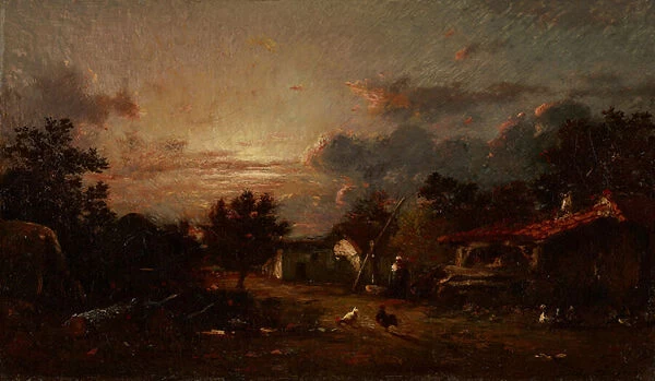 Village Scene, Sunset, c. 1870 (oil on canvas)