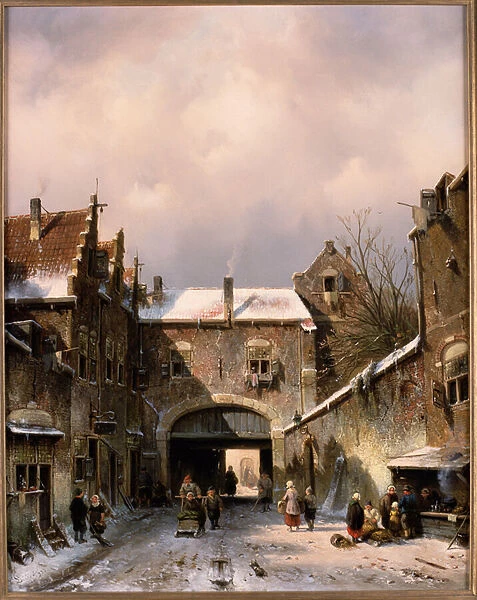 A Village Street Scene in Winter, 1893 (oil on canvas)