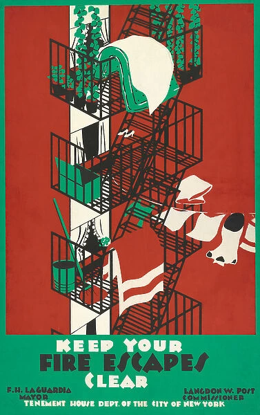 Vintage Poster of a New York City Fire Escape, 1937 (silkscreen print)