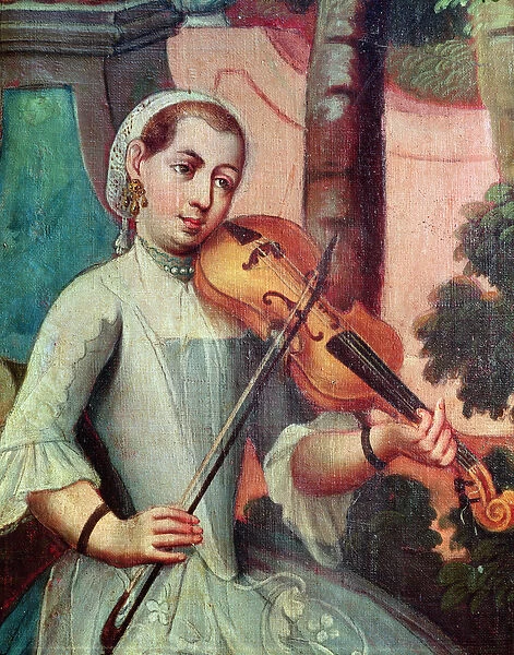 A Violinist, detail from a screen (oil on canvas)