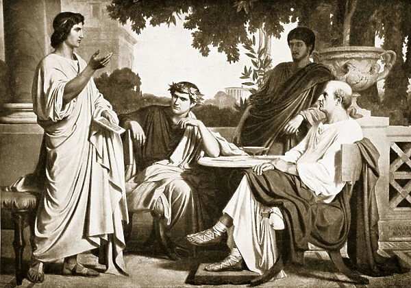 Virgil, Horace and Varius at the house of Maecenas (litho)