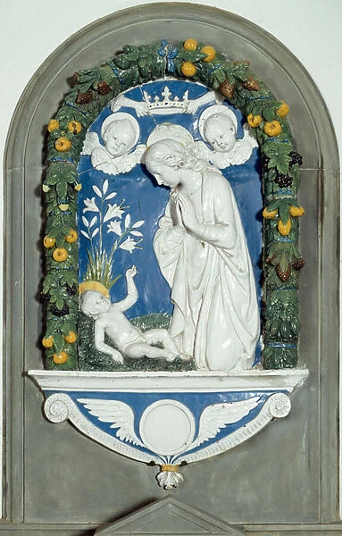 The Virgin Adoring the Child. 15th century (High Relief ceramic)