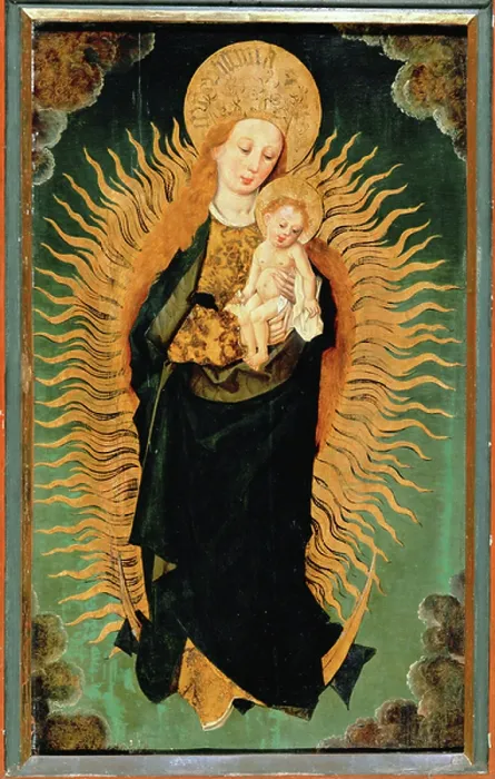 Framed Print : The Virgin of the Apocalypse surrounded by fire, 2nd half 15th century (painting) Framed Print : The Virgin of the Apocalypse surrounded by fire, 2nd half 15th century (painting)