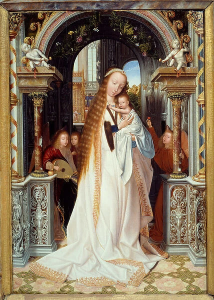 Virgin and child with three angels (Central panel of a triptych)