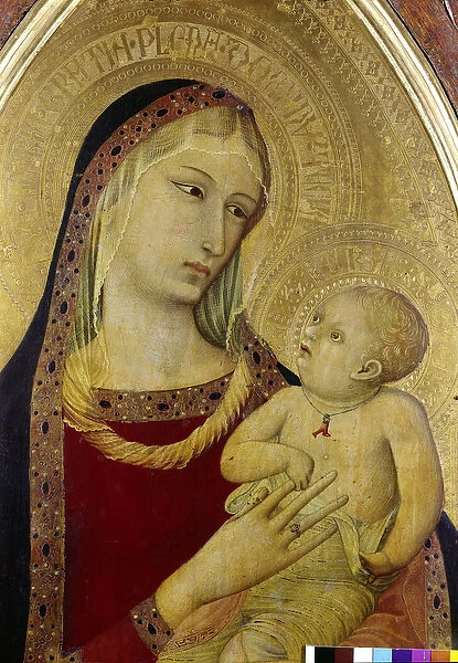 Virgin and Child, detail. Triptych of Saint Prosecutor. The Madonna wears a veil