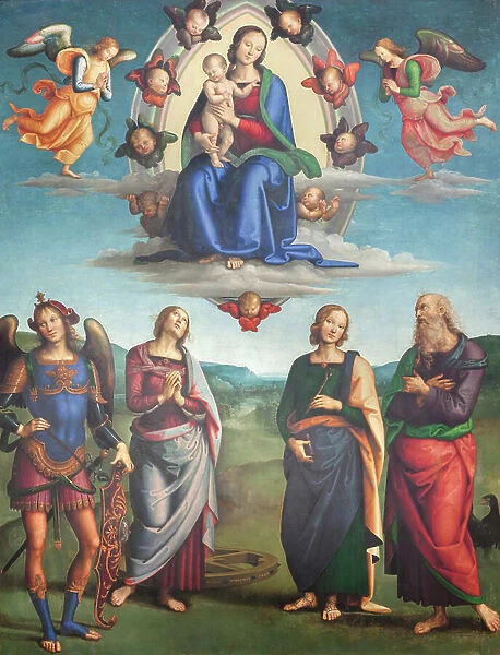 Virgin with child in glory with saints, 1500 circa, (oil on wood)
