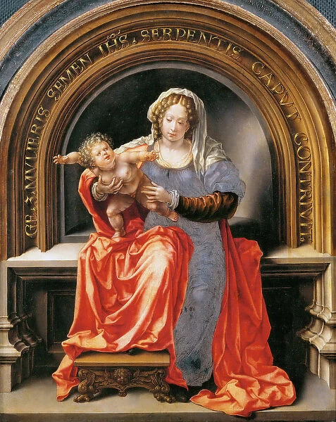 Virgin and Child - Jan Gossaert (Gossart, dit Mabuse) (ca. 1478-1532). Oil on wood, ca 1526-1527. Dimension : 30, 6x24, 5 cm. Art History Museum, Vienne