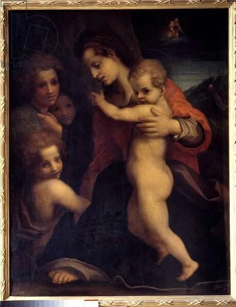 The Virgin, the Child Jesus, Saint John and Two Angels Painting by Andrea del Sarto