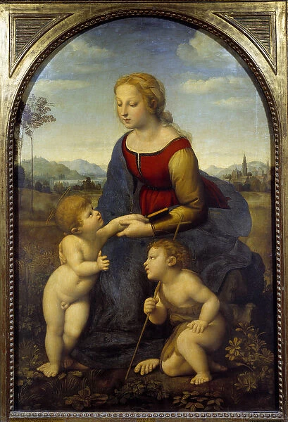 The Virgin has a child with the little Saint John, or the beautiful gardener Painting by