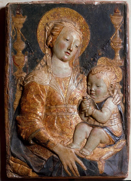 Virgin and Child. Low polychrome relief, 15th century