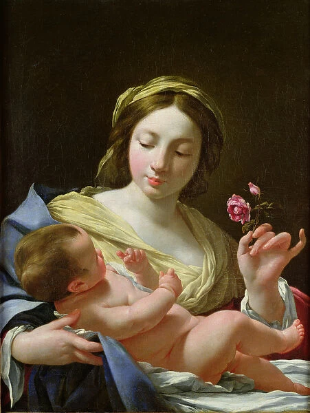 The Virgin and Child with a Rose (oil on canvas)