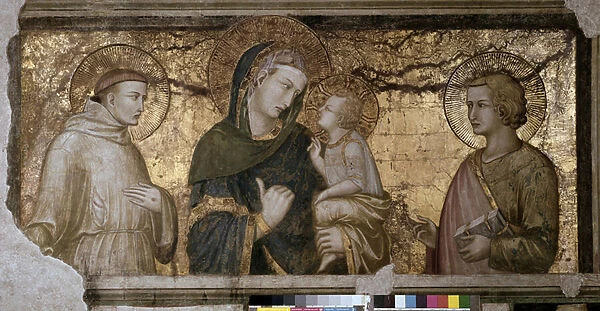 The Virgin and Child between Saint John and Saint Francois Fresco by Pietro Lorenzetti