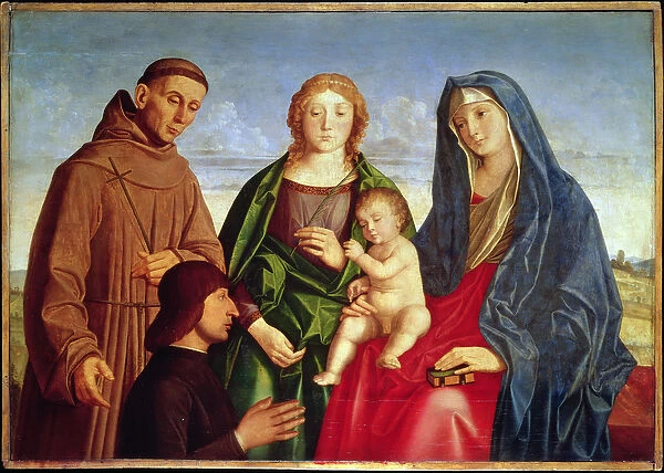 The Virgin and Child with St. Francis, a Female Saint and Donor (oil on panel)
