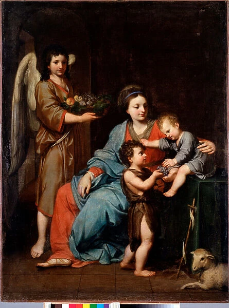 Virgin with child with st John baptist Painting by Reynaud Levieux (1613-1699) 17th century Sun 108x76 cm Genes, Musei di Strada Nuova (ex Palazzo Bianco)