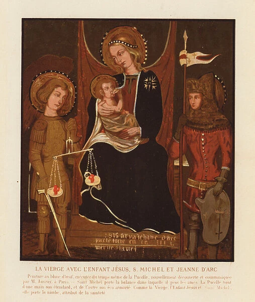 Virgin and Child with St Michael and Joan of Arc (chromolitho)