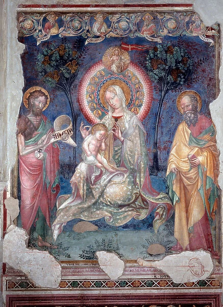 Virgin with child surrounded by st James the apostle and st John Baptist (Fresco, 1416)