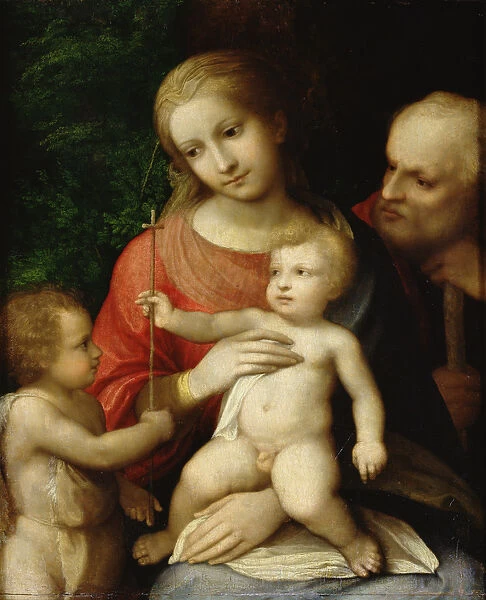 The Virgin and Child surrounded by St John the Baptist and St Joseph, 1517 (oil on wood)