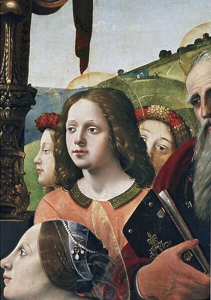 Virgin and Child on the throne surrounded by saints, detail (oil and tempera on panel