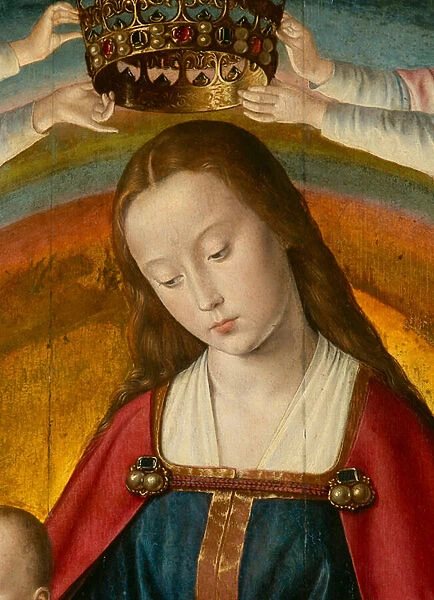 The Virgin, detail. Triptych of the master of Moulins, 1502 (tgempera on wood)