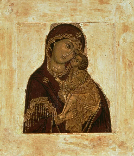 Virgin of the Don embracing the blessing Christ Child, Russian icon, 17th century (panel)