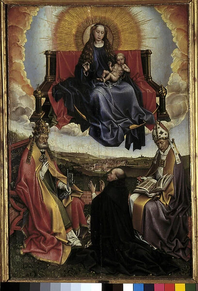 Virgin in Glory between St. Peter and St. Augustine. Painting by Robert Campin called the Master of Flemalle (1378-1444) Musee Granet, Aix en provence