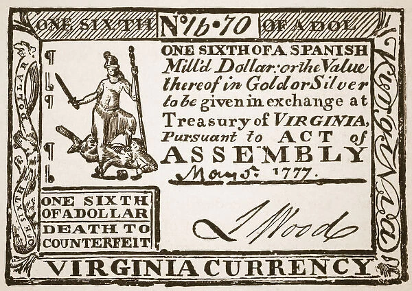 Virginia Currency, equal to one-sixth of a Spanish dollar, 1777 (litho)