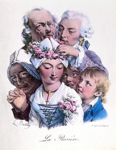 The virtuous maiden being crowned with roses, c. 1825 (colour litho)