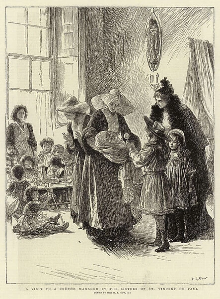 A visit to a Creche managed by the Sisters of St Vincent de Paul (engraving)