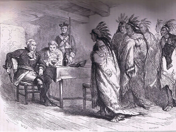 Visit of Pontiac and the Indians to Major Gladwin 1763, illustration from Cassells