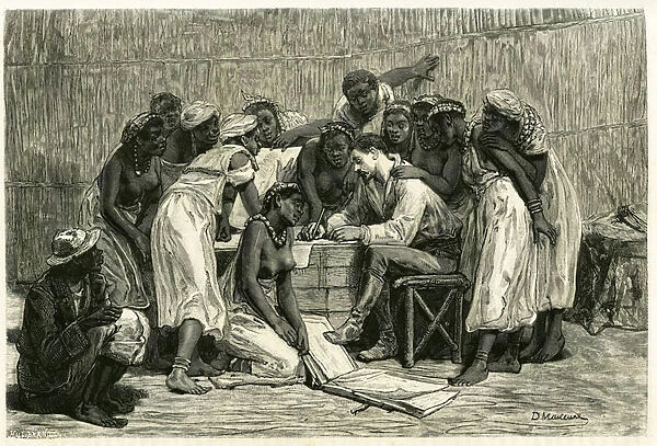 The visit of the queens, the sixteen wives of King Sepopo, in Dr. Holubs box