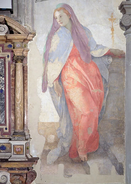 The Visitation, detail of Elizabeth to right of the altar, 1528-30 (fresco)