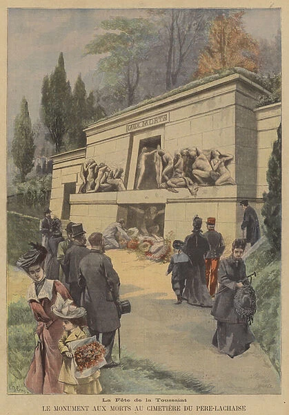 Visiting the Monument to the Dead at the Pere Lachaise Cenetery in Paris on All Saints Day (colour litho)