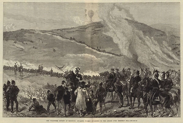 The Volunteer Review at Brighton, Invading Forrce advancing to the Attack over Kingston Hill (engraving)